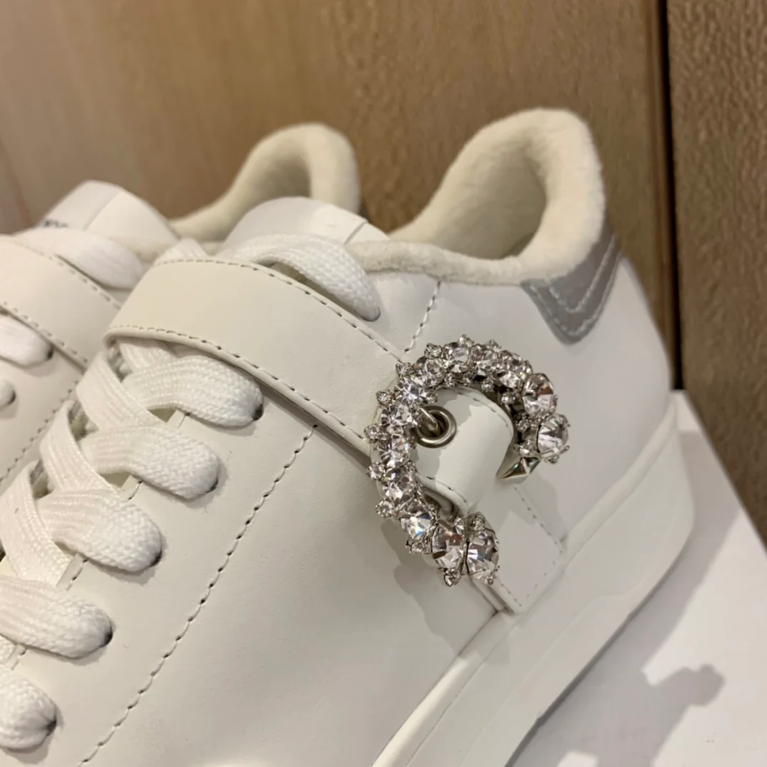 Кроссовки Jimmy Rhinestone Buckle White Sneakers Series - Облегающая обувь - 3