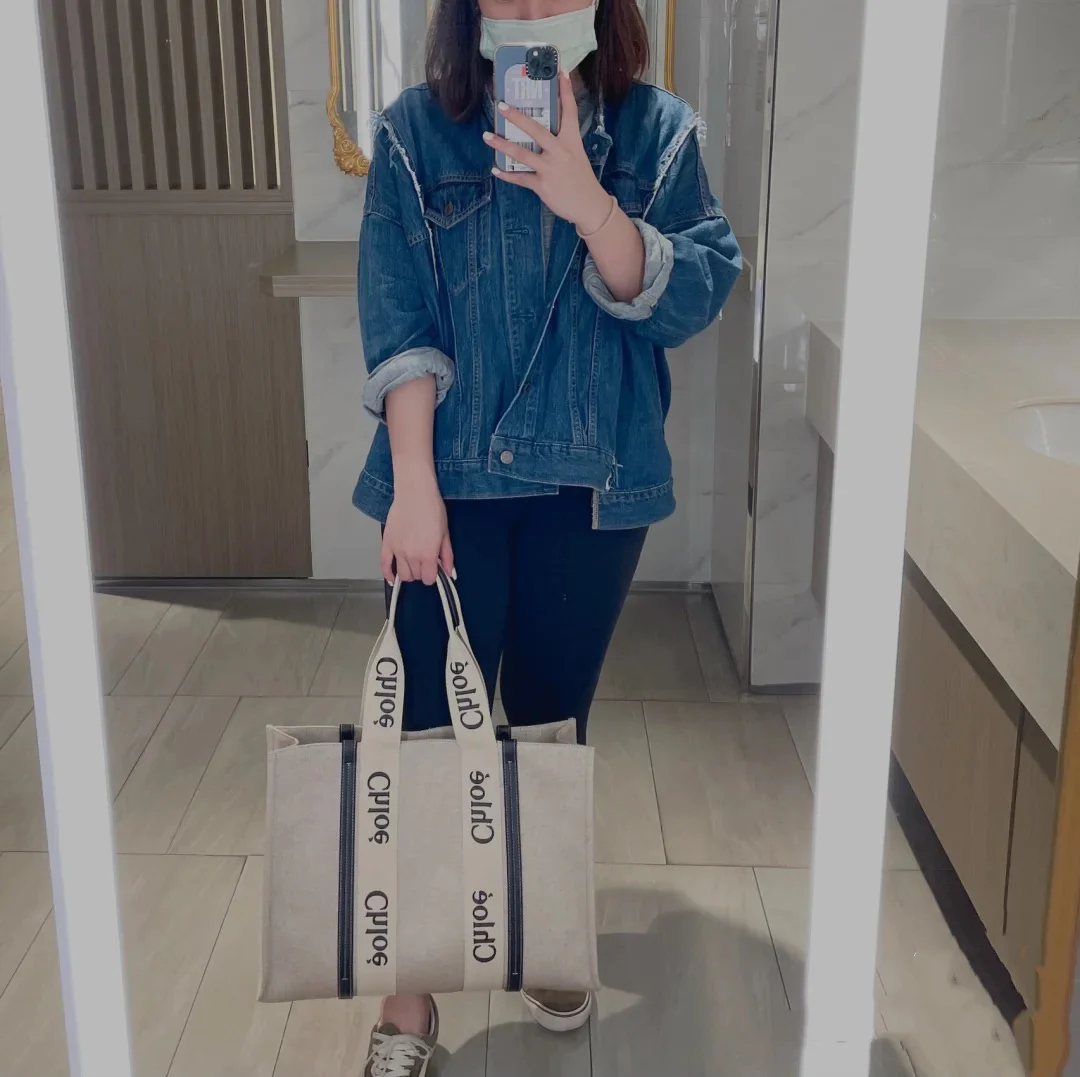 Сумка-тоут Chloe Woody - Большая - Черно-синяя