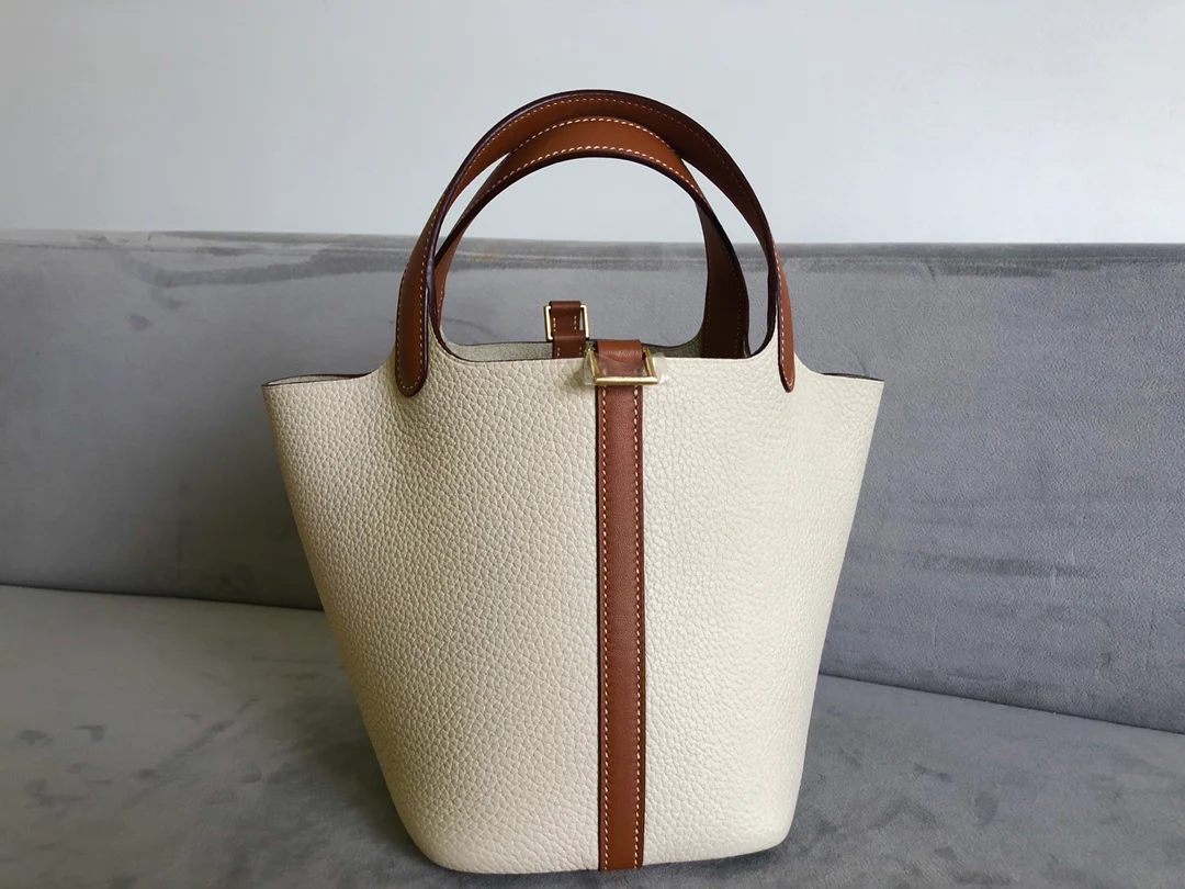 Часы Hermes Picotin 18tc Milkshake White с золотой и коричневой отделкой - золотая пряжка