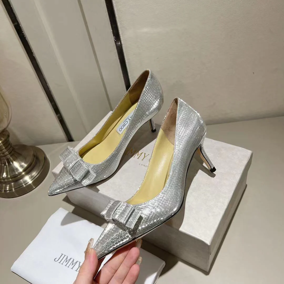 Туфли на высоком каблуке Jimmy Paris Window, изготовленные на заказ, с блестками, высота 6-5 см, серебристые.