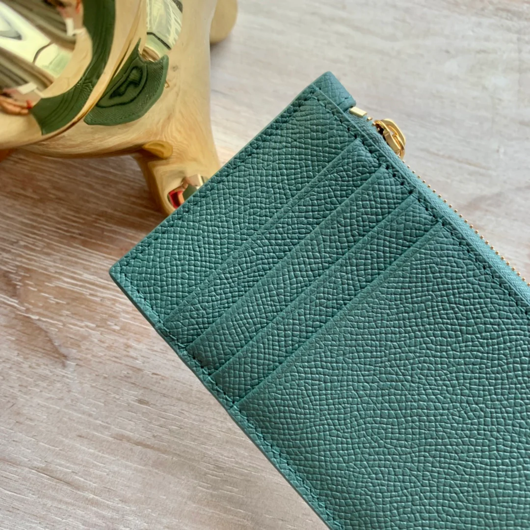 Кардхолдер Celine из зернистой телячьей кожи с застежкой-молнией - бирюзовый