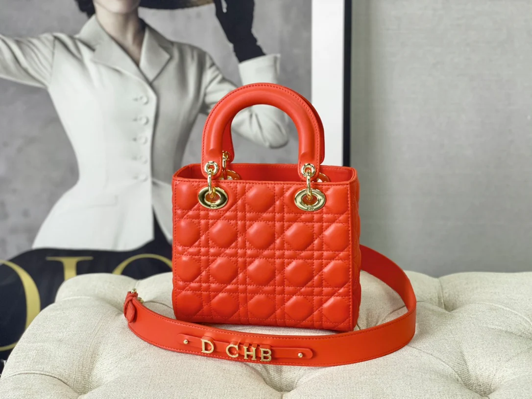 Сумка Dior Lady Dior - сумка Princess Dior с четырьмя отделениями - 20 см - оранжевая - 1