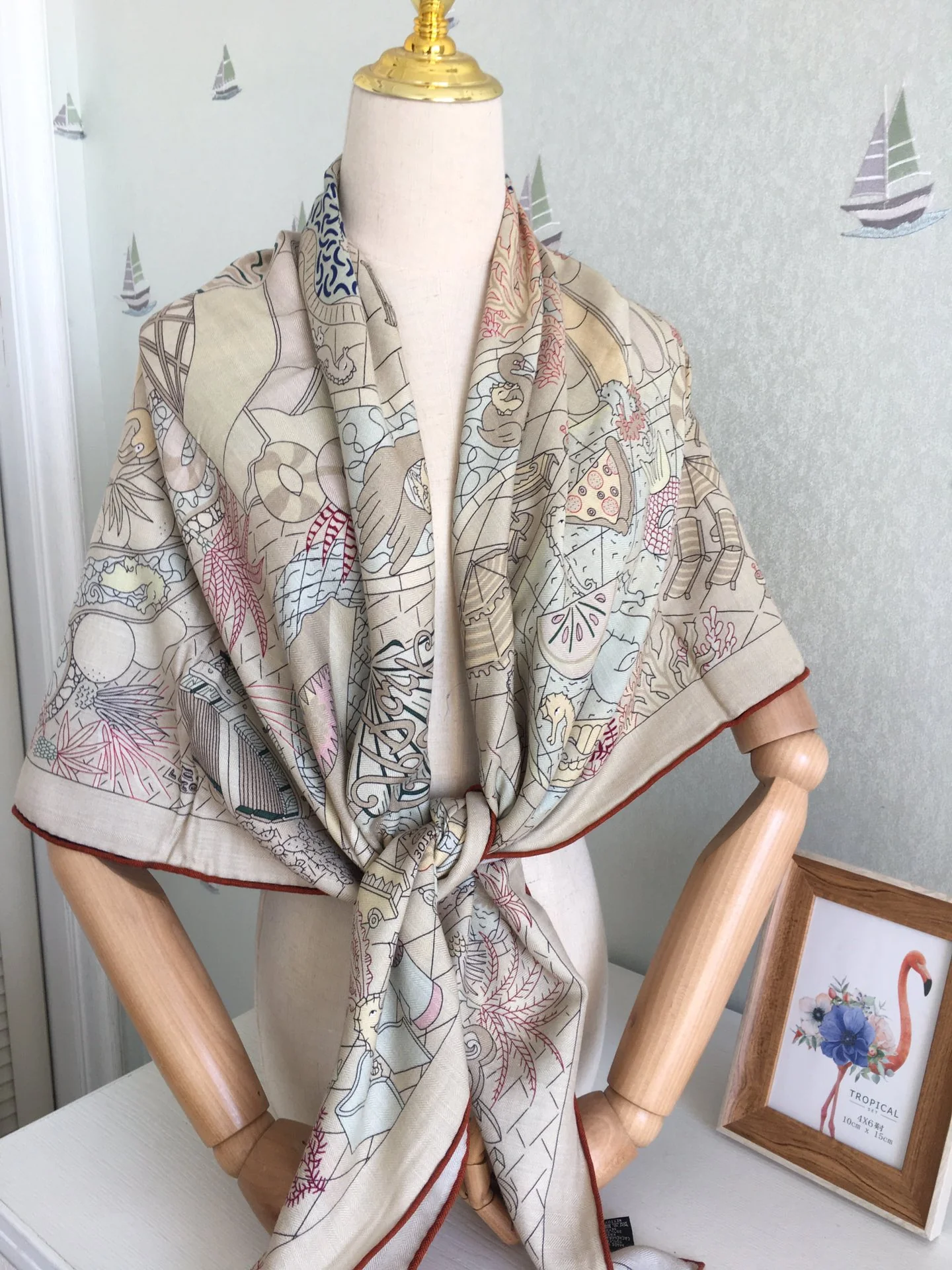 Двусторонний бархатный платок Hermes 140 - 1 шт.