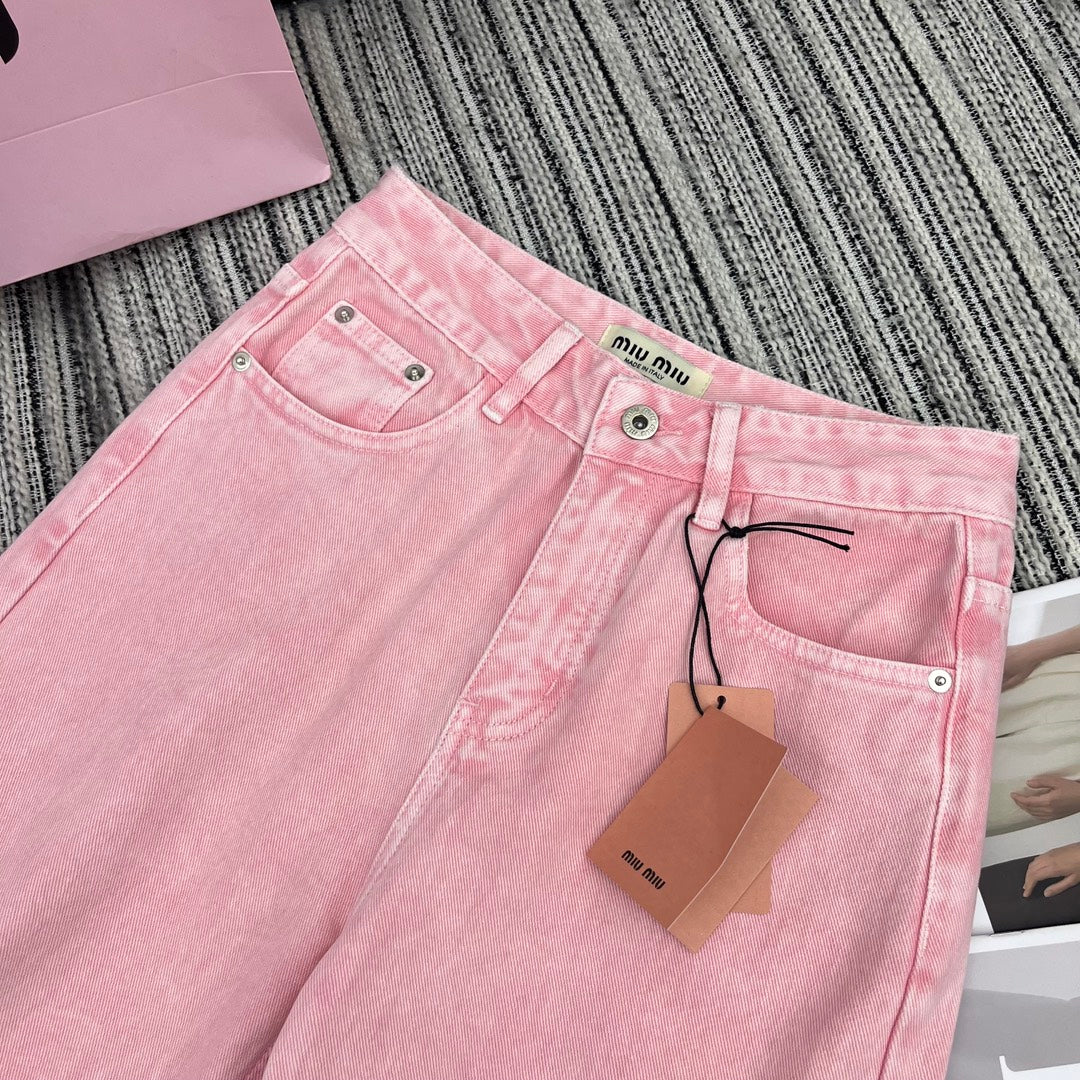 Miu Miu - 2404 - Коллекция весна/лето 2024 - Новые прямые джинсы Miu - Розовые