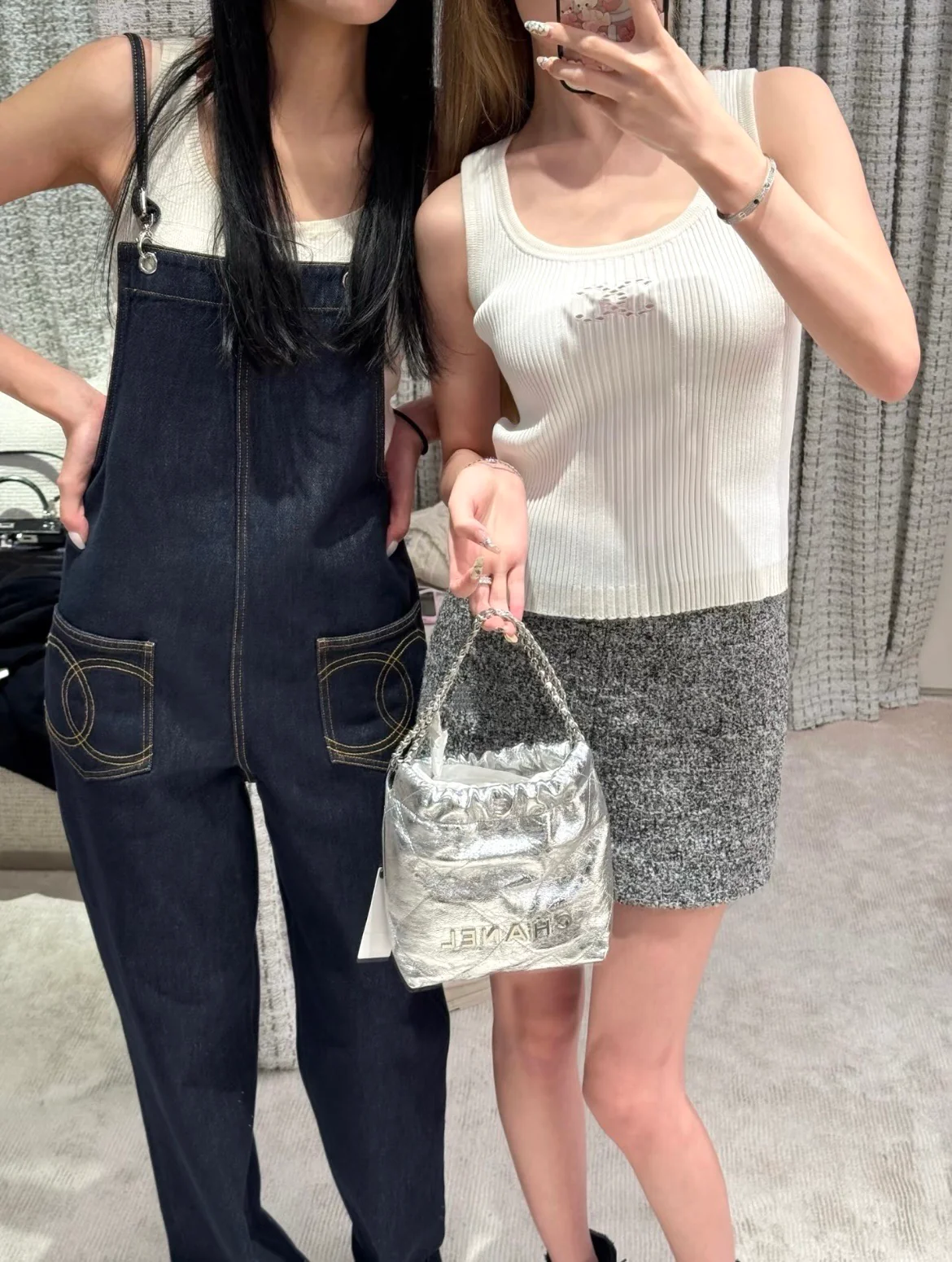 Chanel 25c 22bag mini metallic leather silver