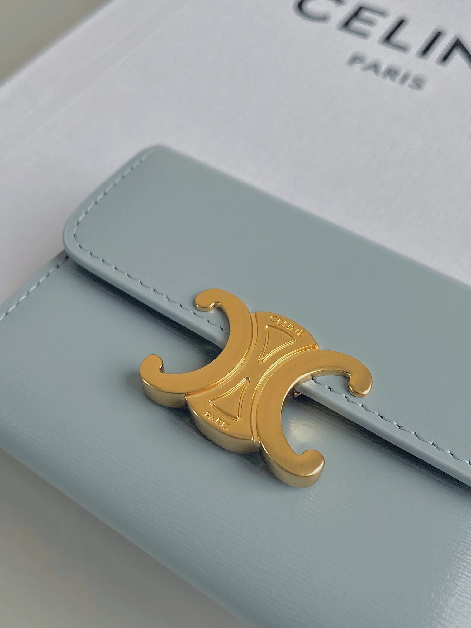 Celine-TRIOMPHE 二合一翻盖卡包钱包 冰川蓝