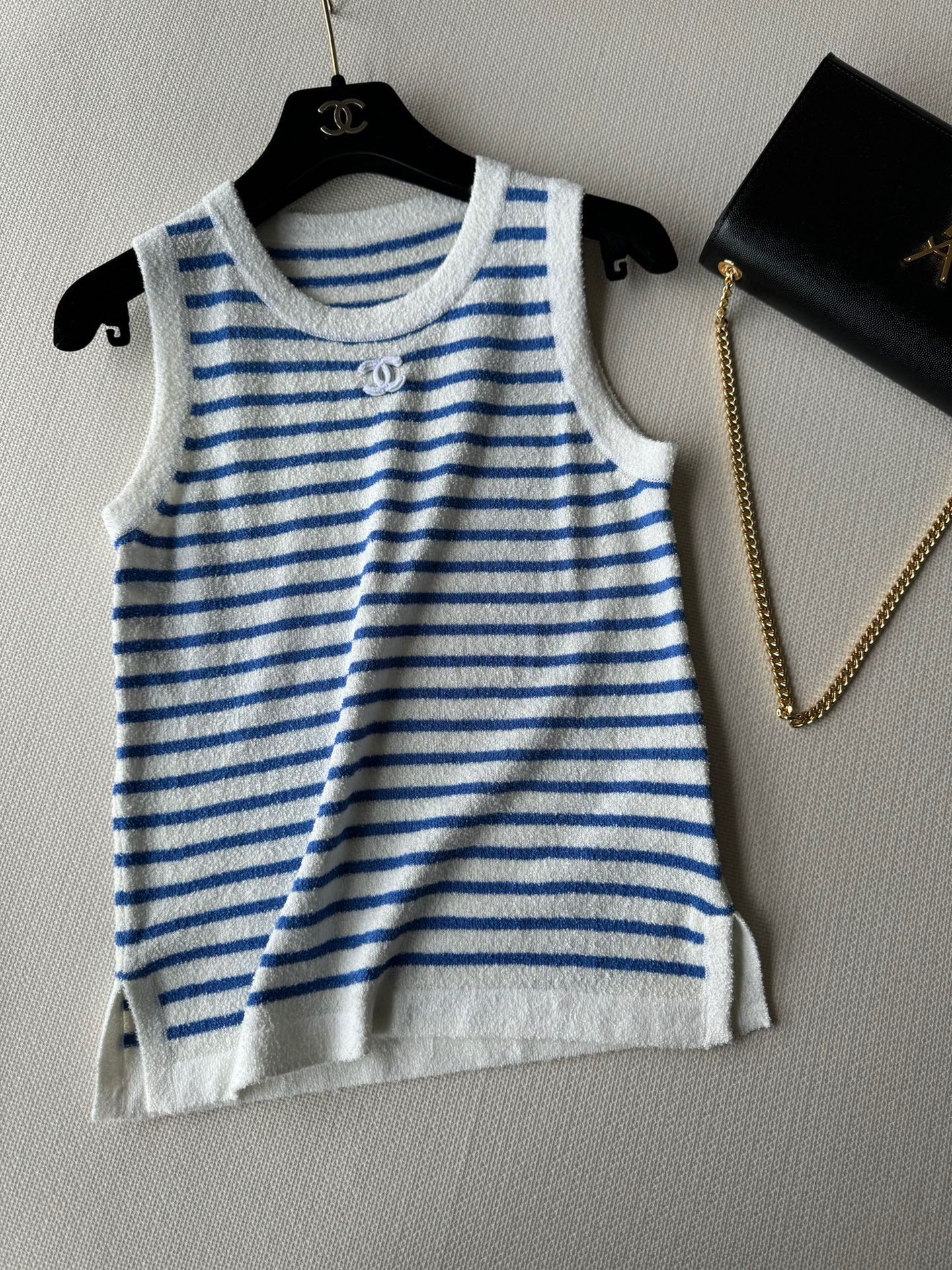 Полосатый жилет в стиле Chanel - 2403 - Новая модель - Синий