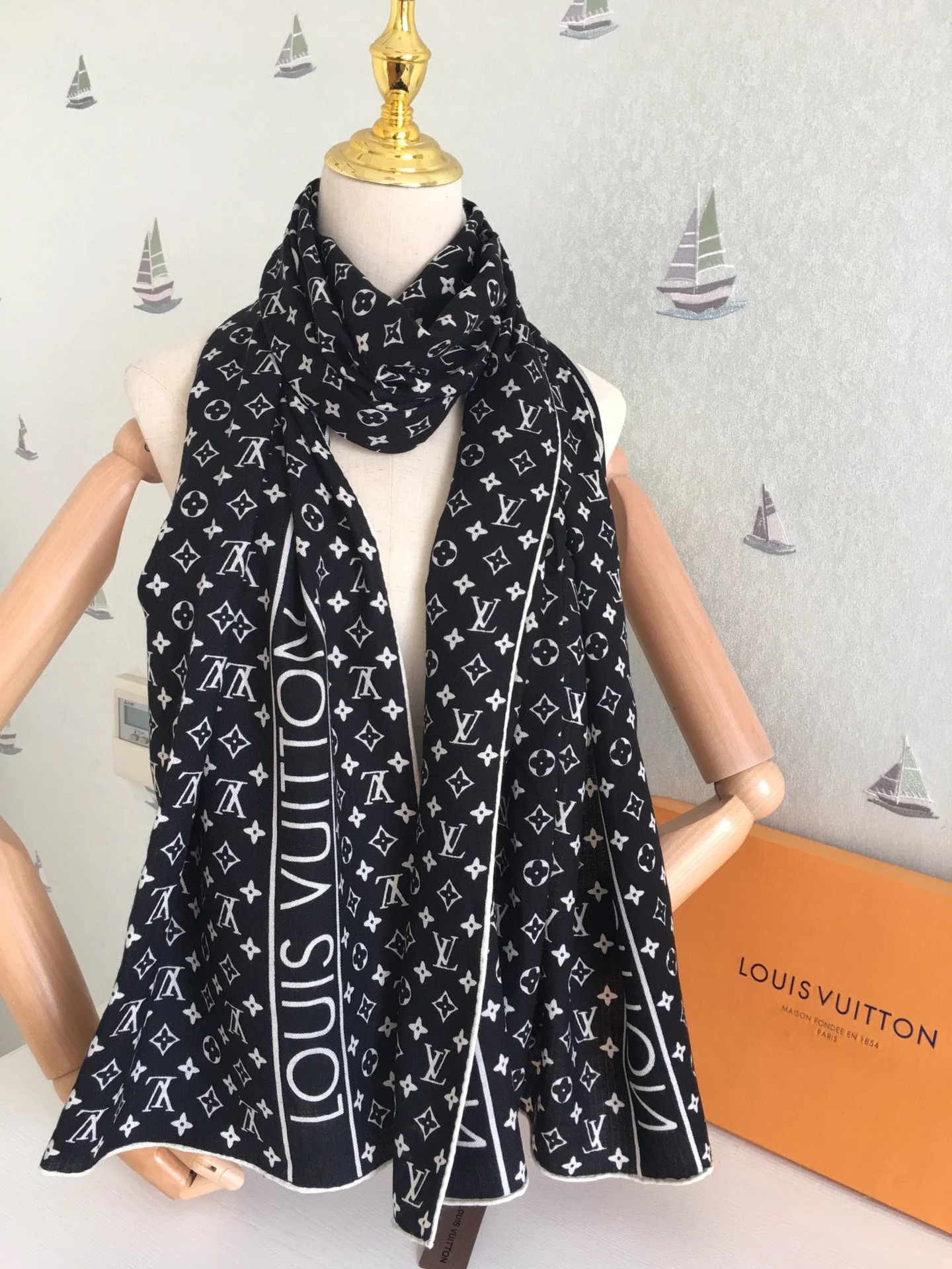 Кашемировый шарф LV в елочку - 65-200 см