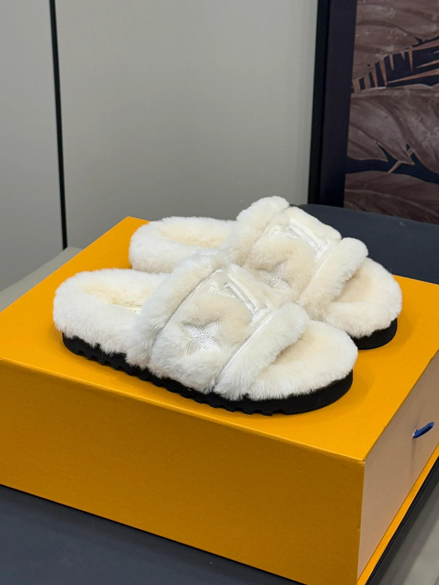 Шерстяные тапочки LV-2024 на плоской подошве - белые