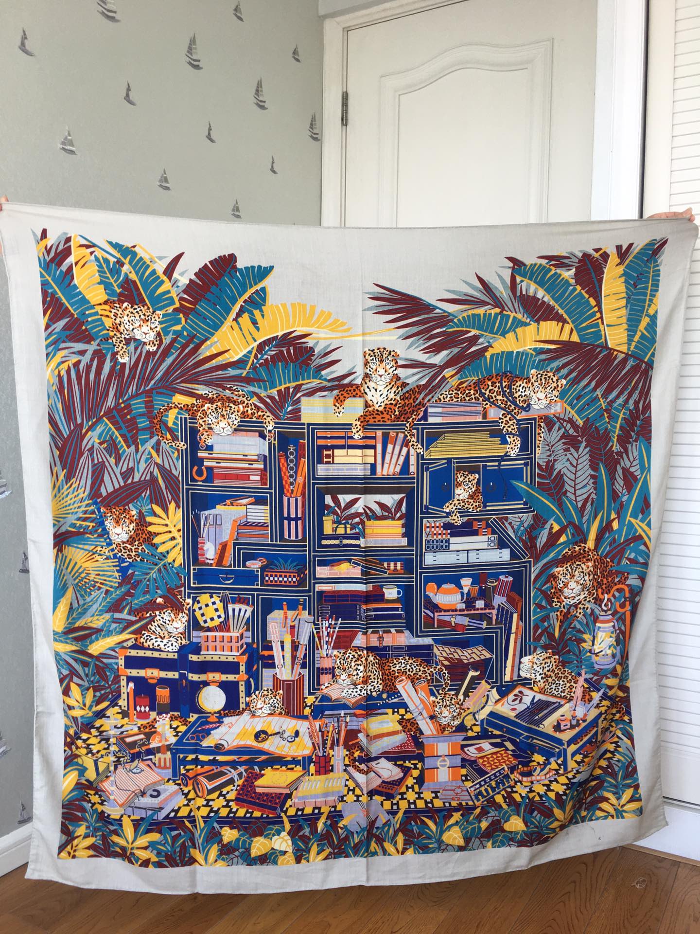 Большой двусторонний шарф Hermes - 136 см - 30 см - Шелк 70 г - Шерсть 11 г