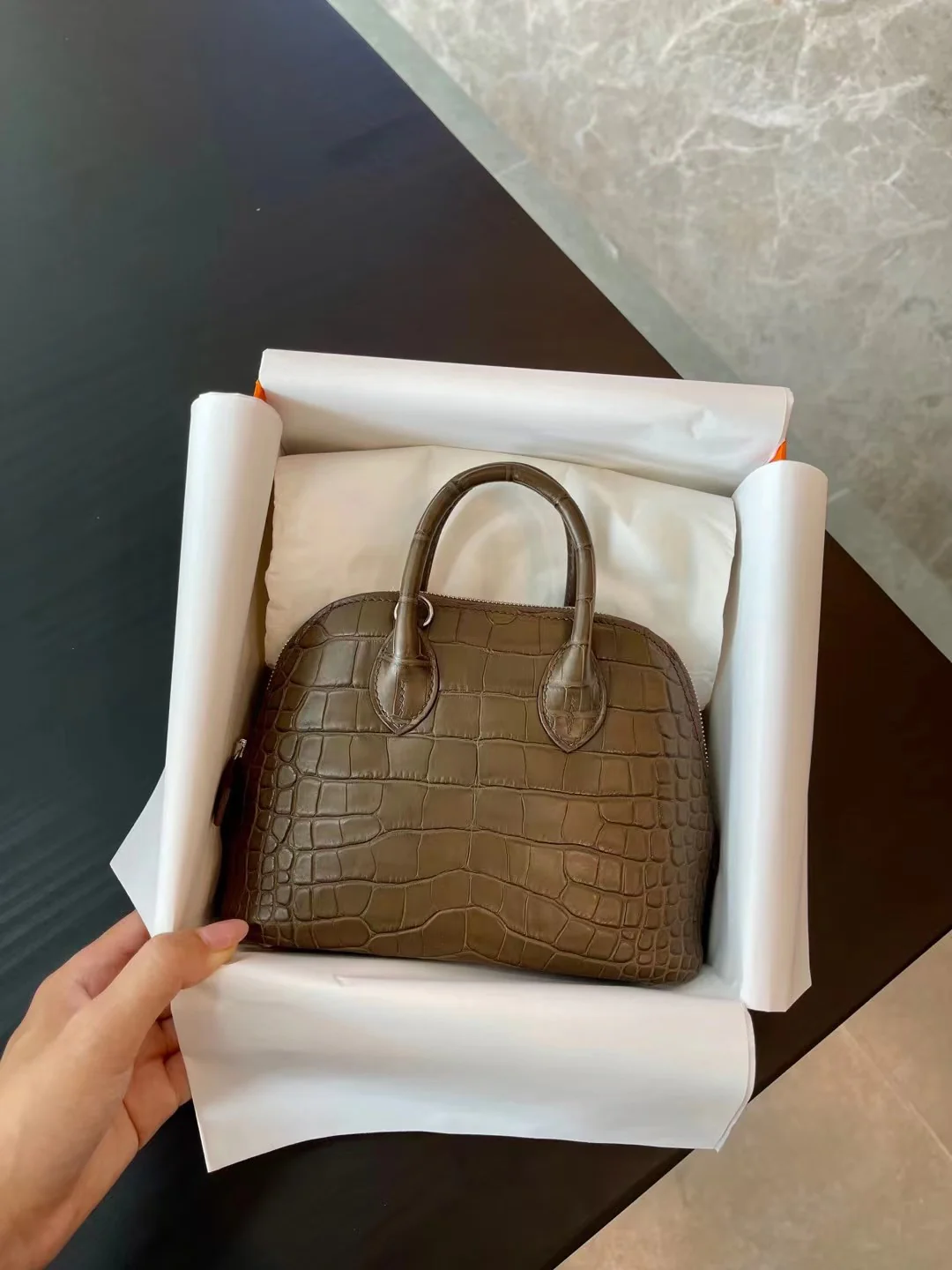 Hermes Bolide Mini Crocodile M1 Angelica Grey