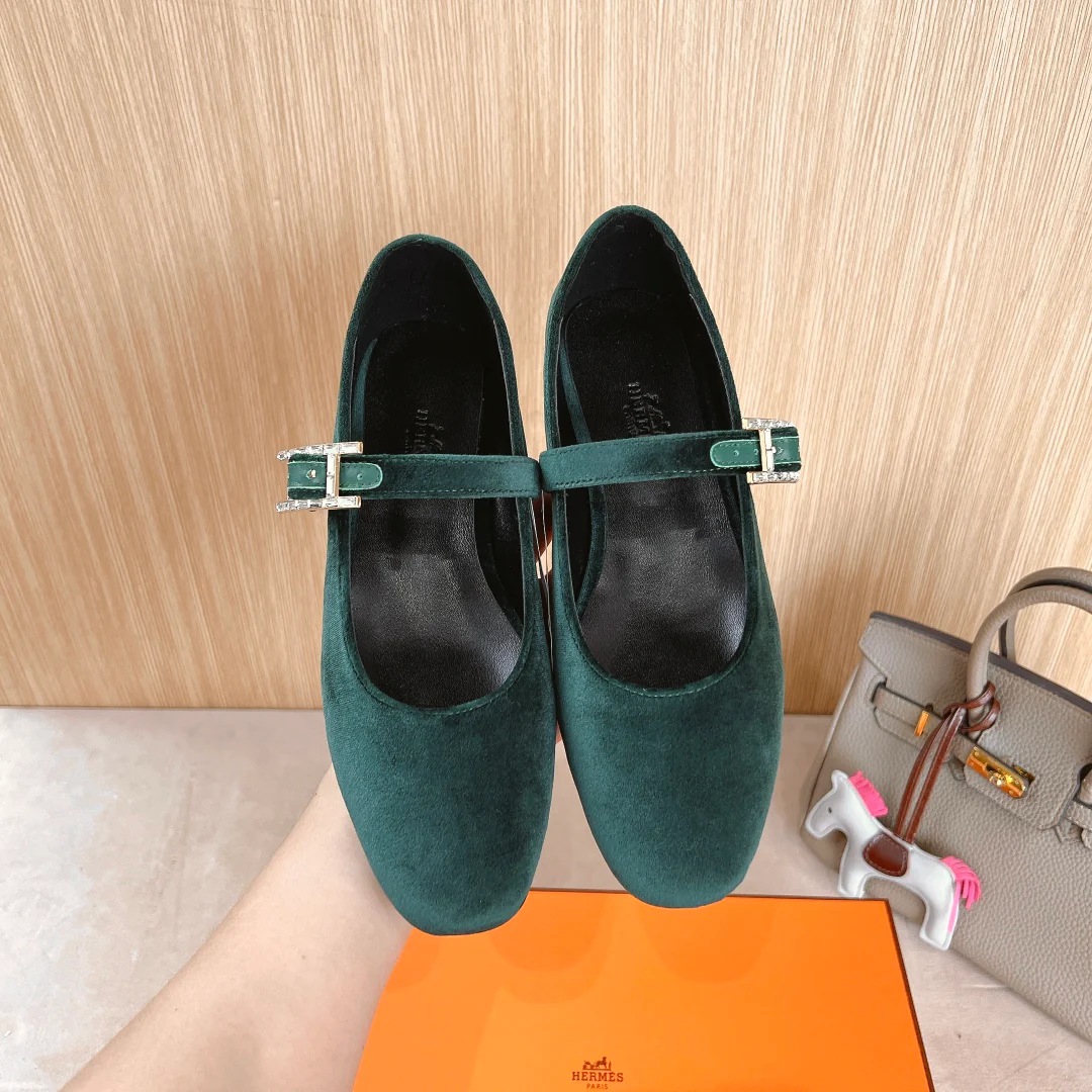 Балетки Hermes 2024 - темно-зеленые
