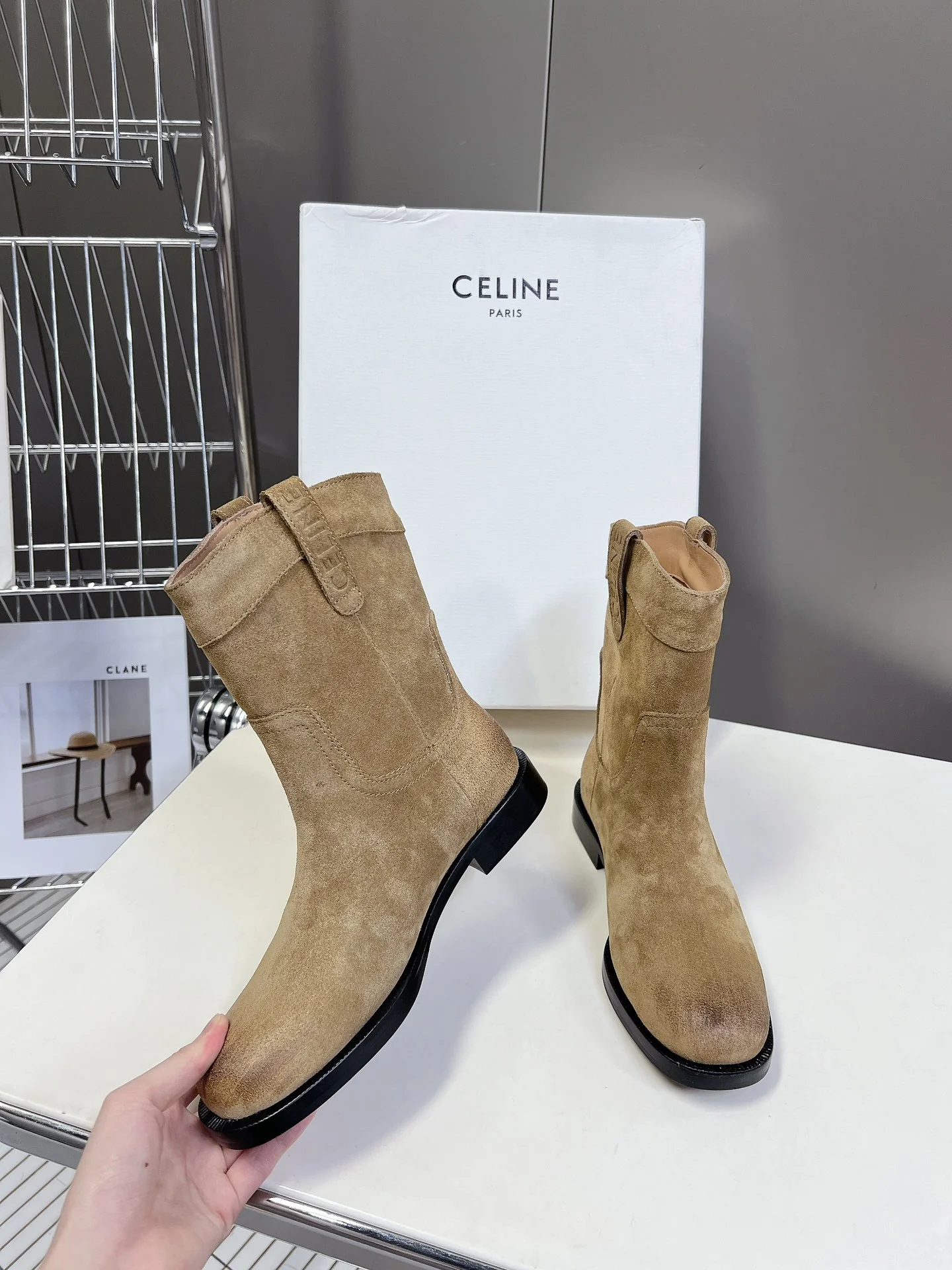 Ботильоны Celine 2024 из денима - коричневые