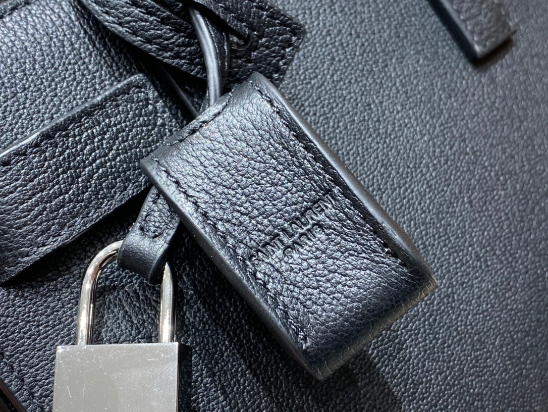 Сумка-гармошка YSL Sac-de-jour с рисунком под козу - черная - 22 см