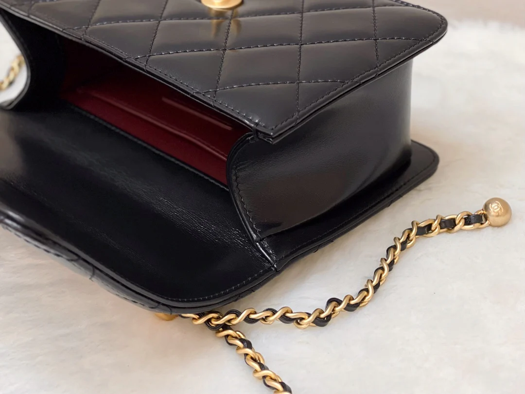 Chanel Double Gold Ball CF - Черная овечья кожа с золотой пряжкой