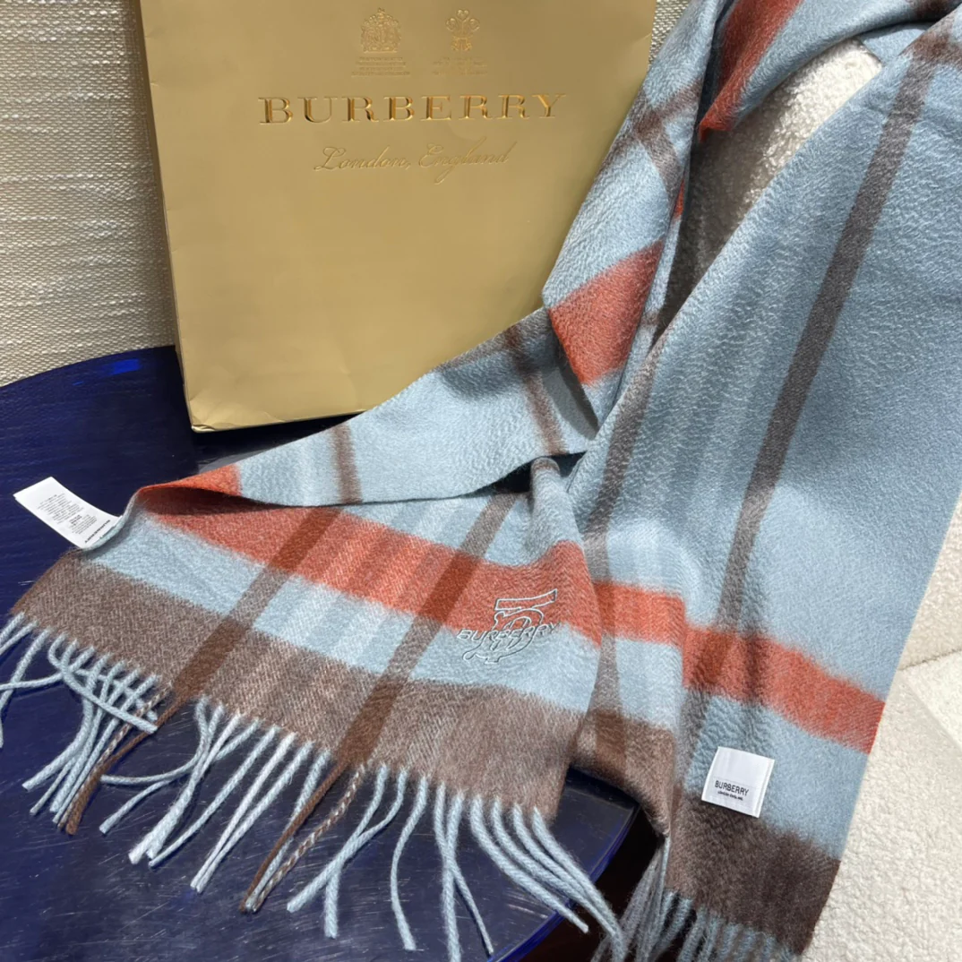 Кашемировый шарф Burberry из плотной волнистой ткани - мужской - светло-голубой