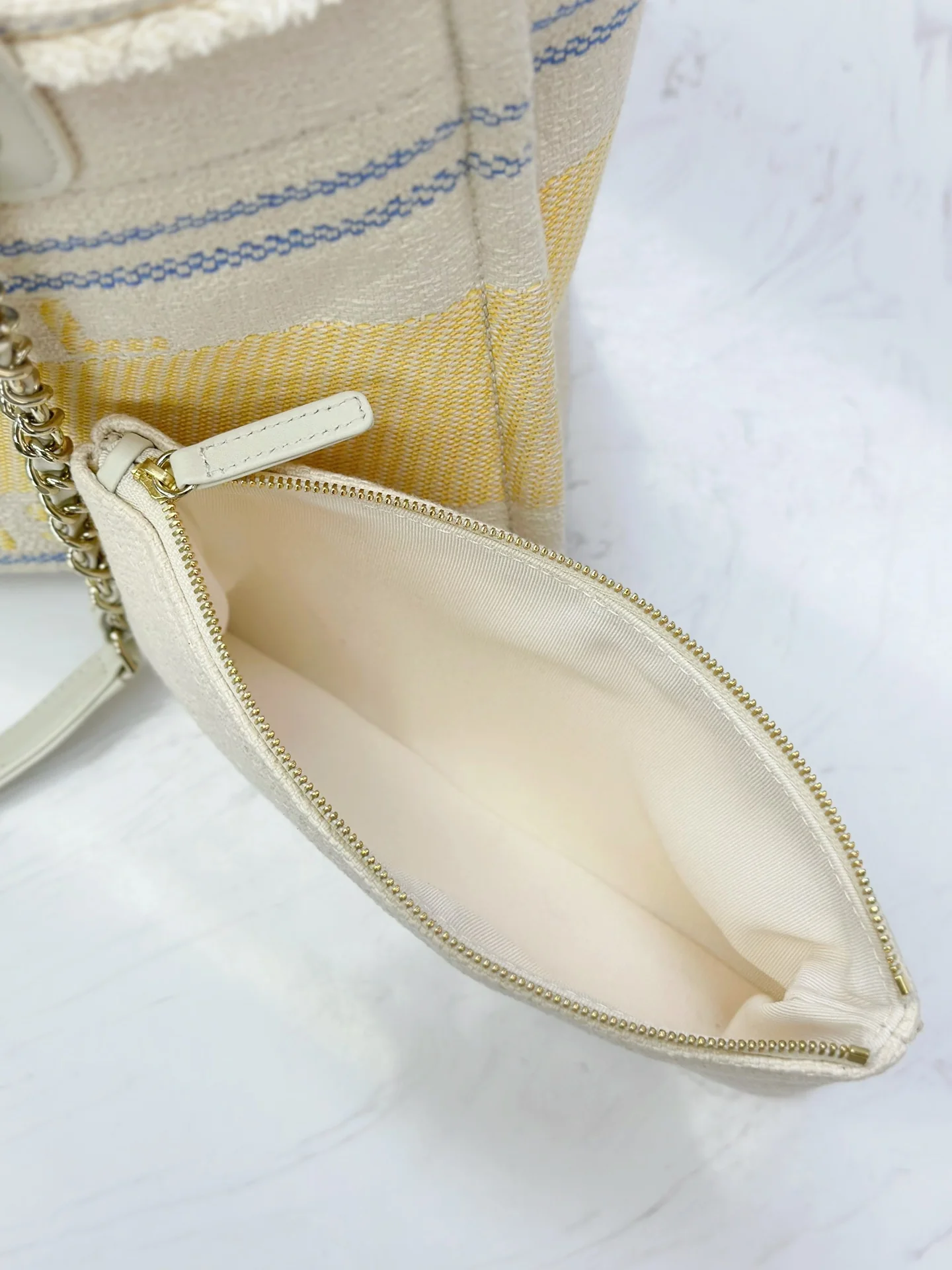 Пляжная сумка Chanel 25c, косметичка, ярко-желтая.