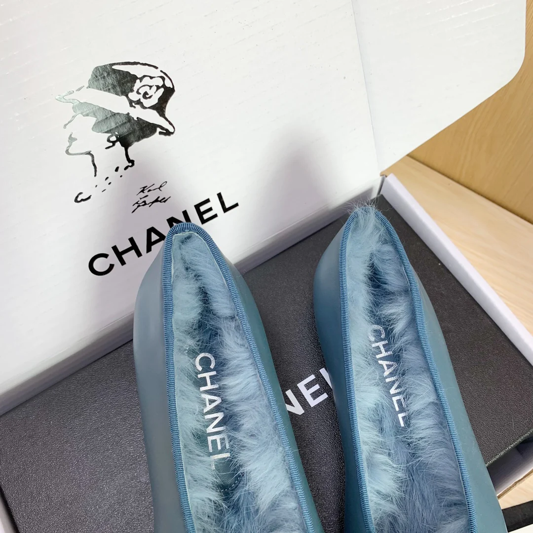 Chanel - Классические балетки - Вариант с кроличьим мехом - Синие