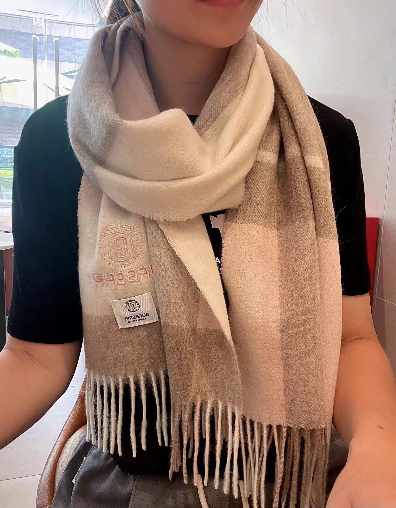 Шарф Burberry в клетку - Размер 30 - 180 см - 100% шерсть - Розовый