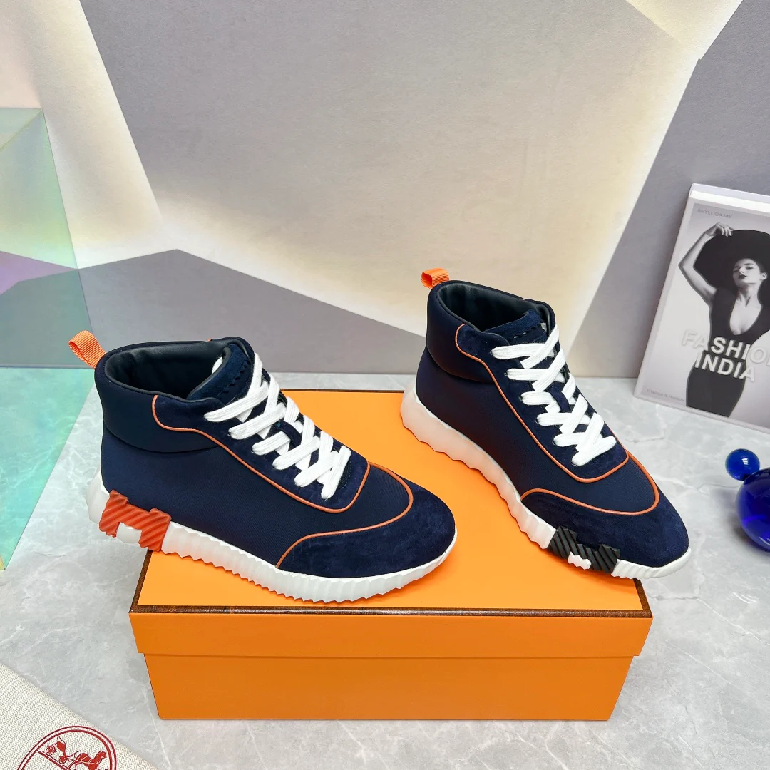 Новинка сезона весна/лето 2023 от Hermes - Высокие повседневные кроссовки - Унисекс - Черно-оранжевые