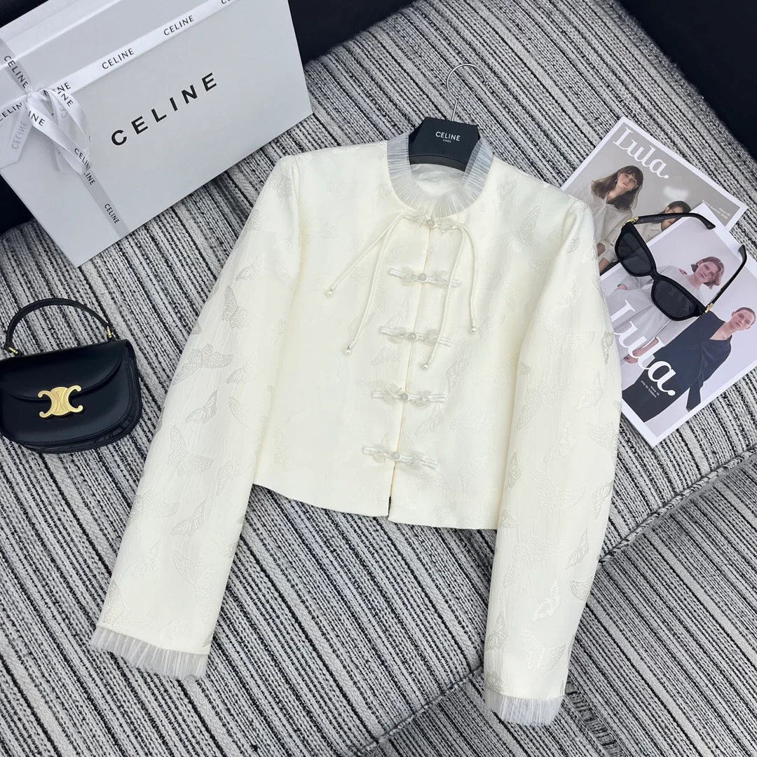 Celine - 2404 - Коллекция ранней весны 2024 года - Костюмный жакет из жаккардовой ткани в китайском стиле