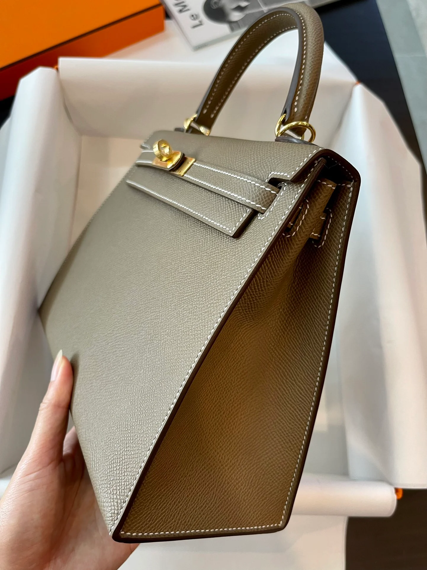 Hermes Kelly 25 Epsom 18 Elephant Grey Gold Buckle
