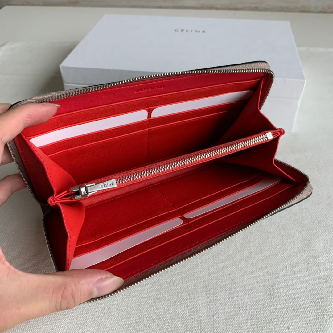 Длинный кошелек Celine на молнии - цвет личи - абрикосовый