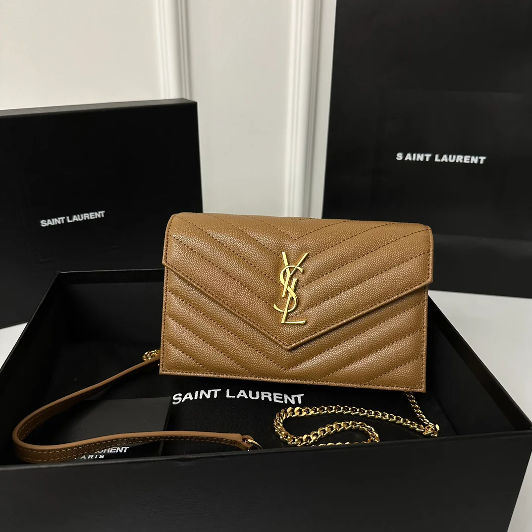 Пряжка YSL Monogram Caviar WOC Caramel Gold, 22 см