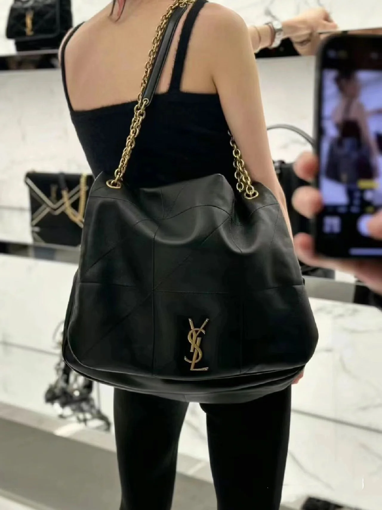 Сумка YSL из кожи ягненка наппа с двойной цепочкой - в стиле Джейми