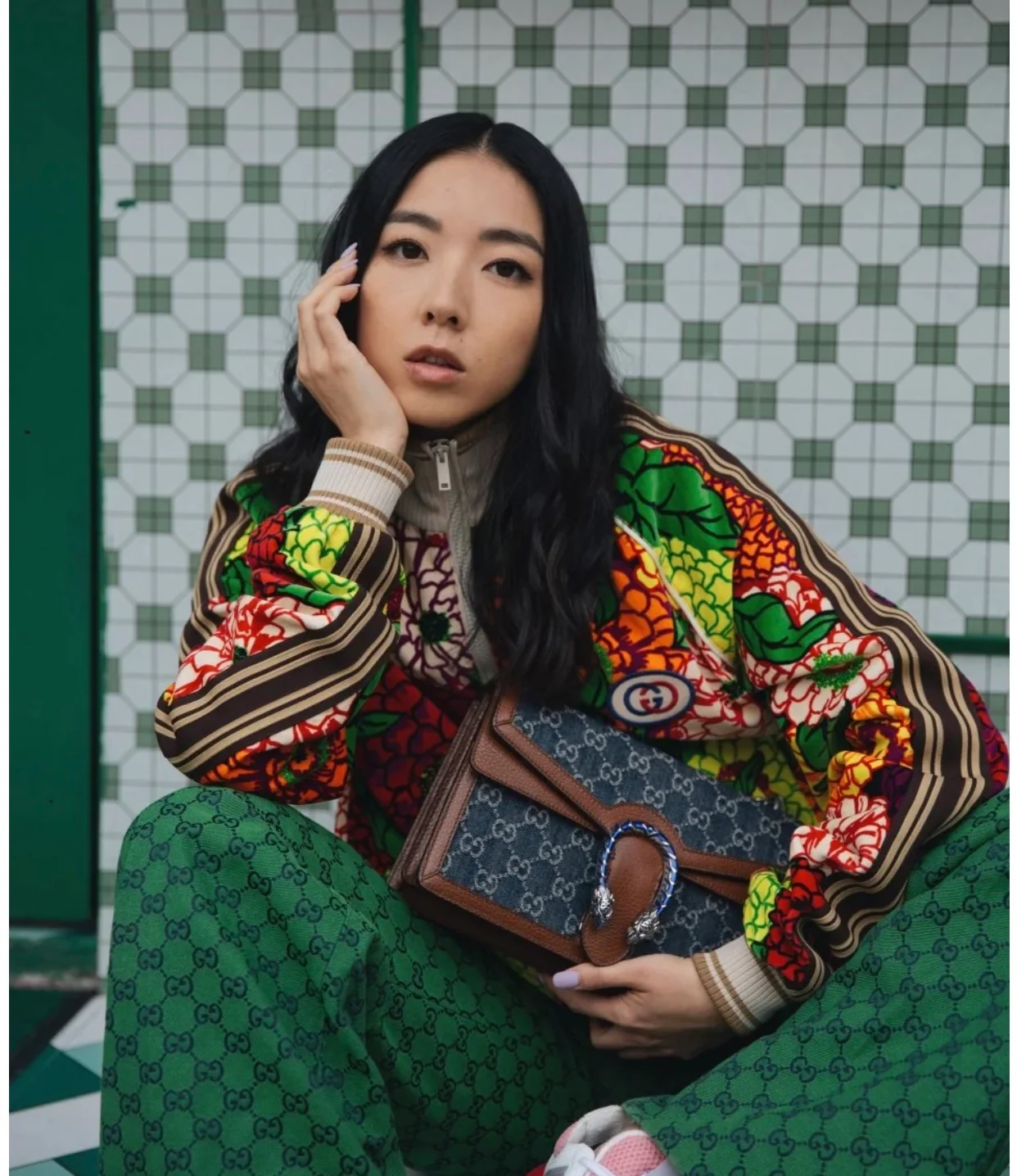 Gucci-酒神包-牛仔帆布手袋-上身图分享