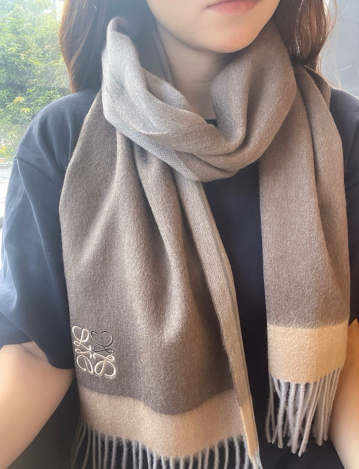 Двусторонний шарф Loewe 2024 - 180-30 - Коричневый