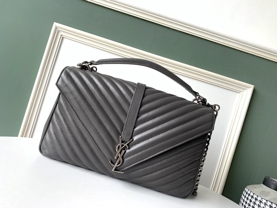 Сумка-мессенджер YSL Mormont - Большая - Серая с серебристой фурнитурой