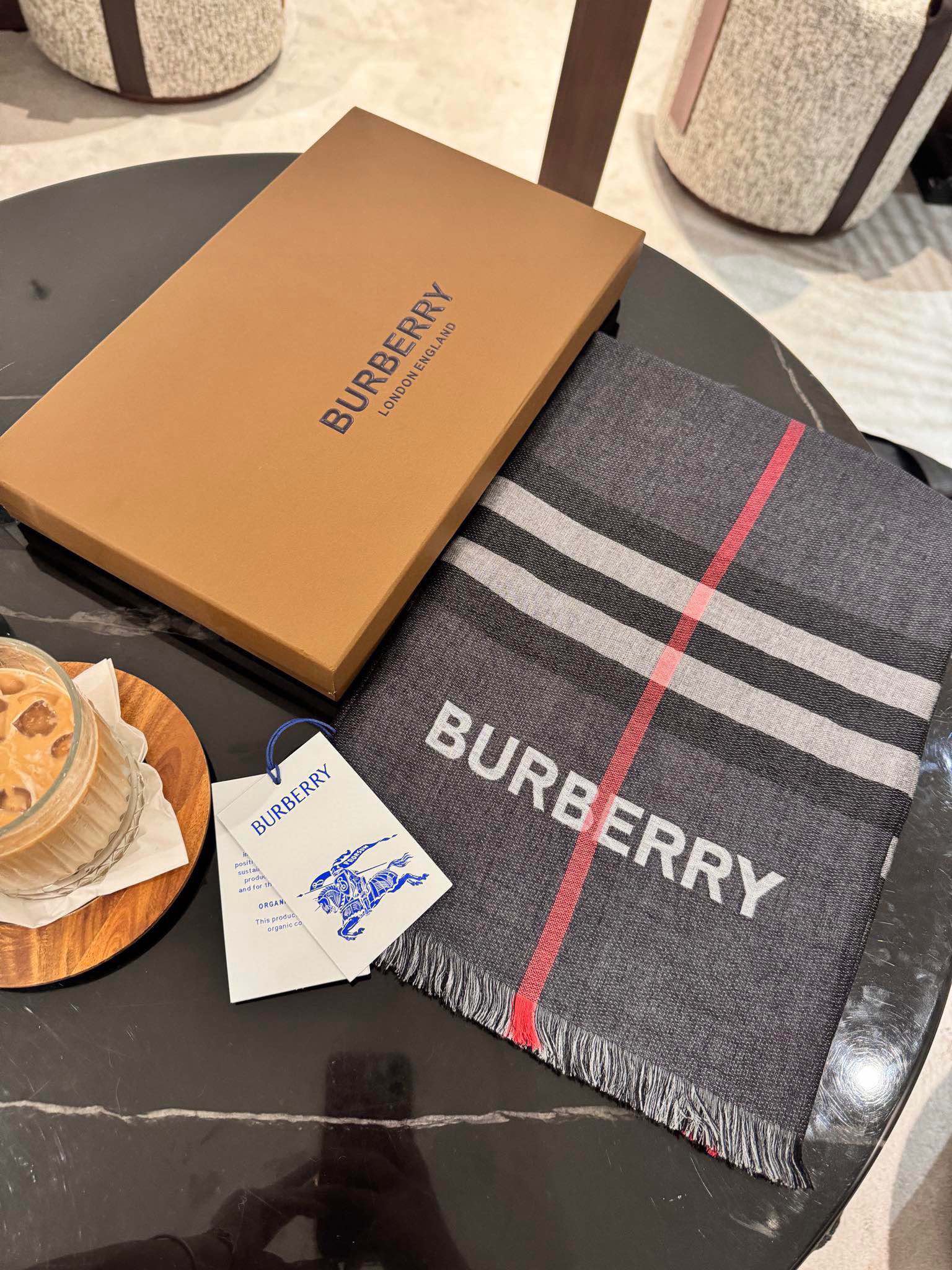 Шелково-кашемировый шарф Burberry 2024 в клетку - 220-70 - черный