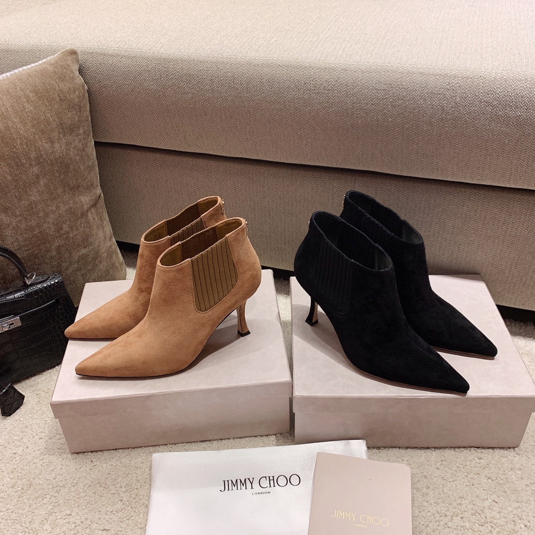 Ботильоны Jimmy с острым носком и изогнутым каблуком - 8 см