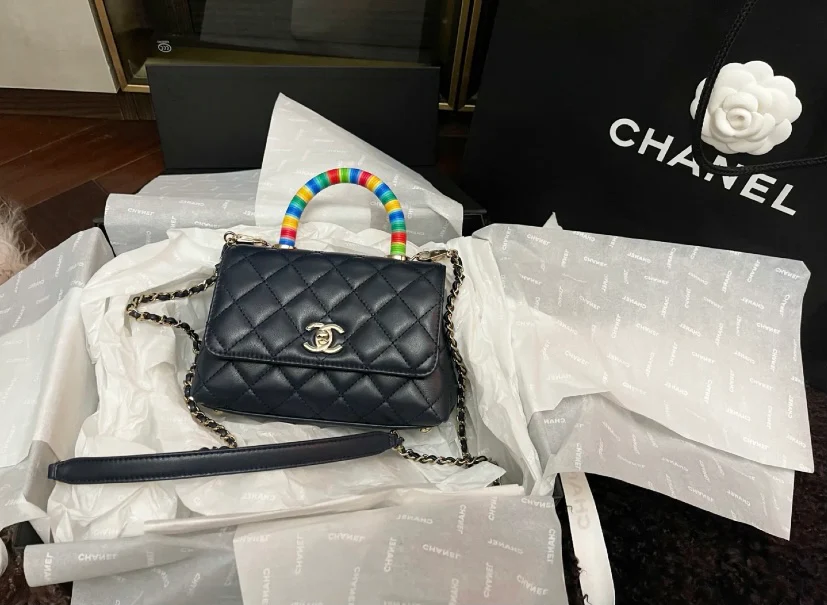 Мини-сумочка Chanel Coco Handle Rainbow Bag - темно-синяя