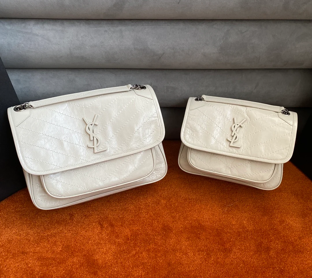 YSL Medium Niki - Белая кожа с масляным покрытием и белой пряжкой - D-Buck