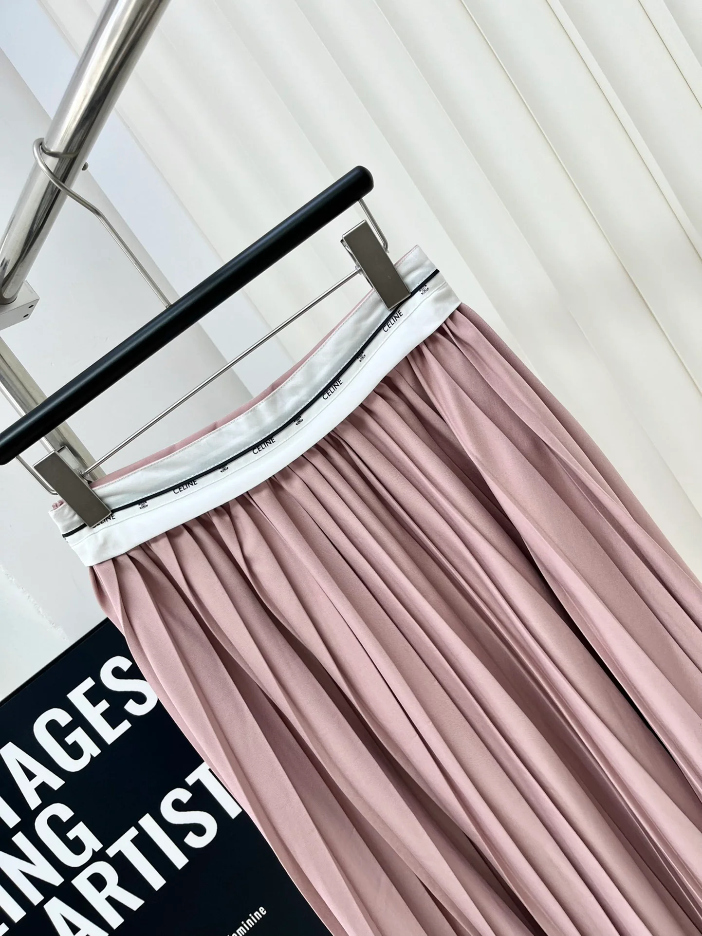Плиссированная юбка-миди А-силуэт Celine 2403 ручной работы - розовая