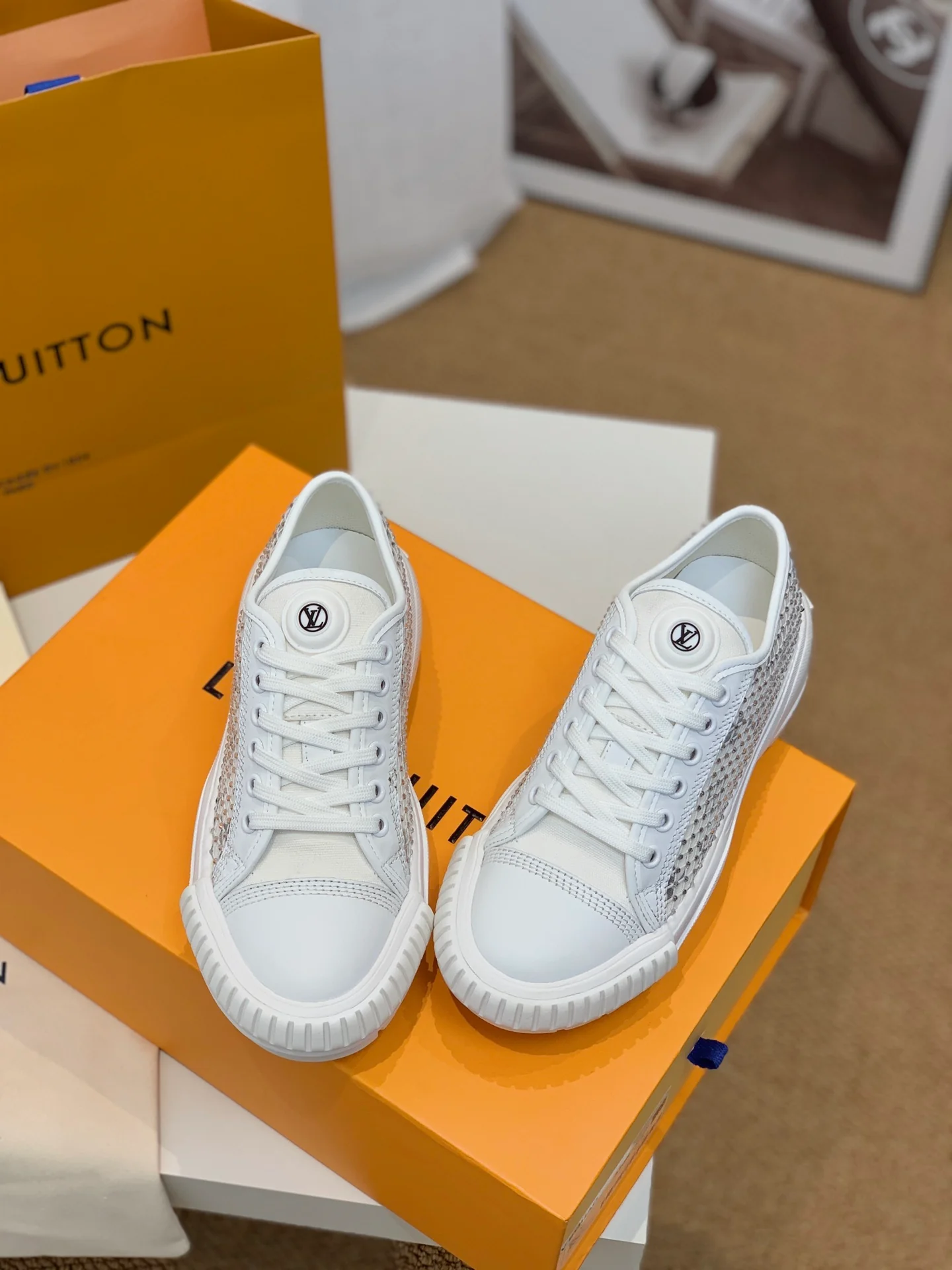 Обувь LV - LV Squad - Верх из сетчатой ??ткани с кристаллами - Низкие повседневные туфли