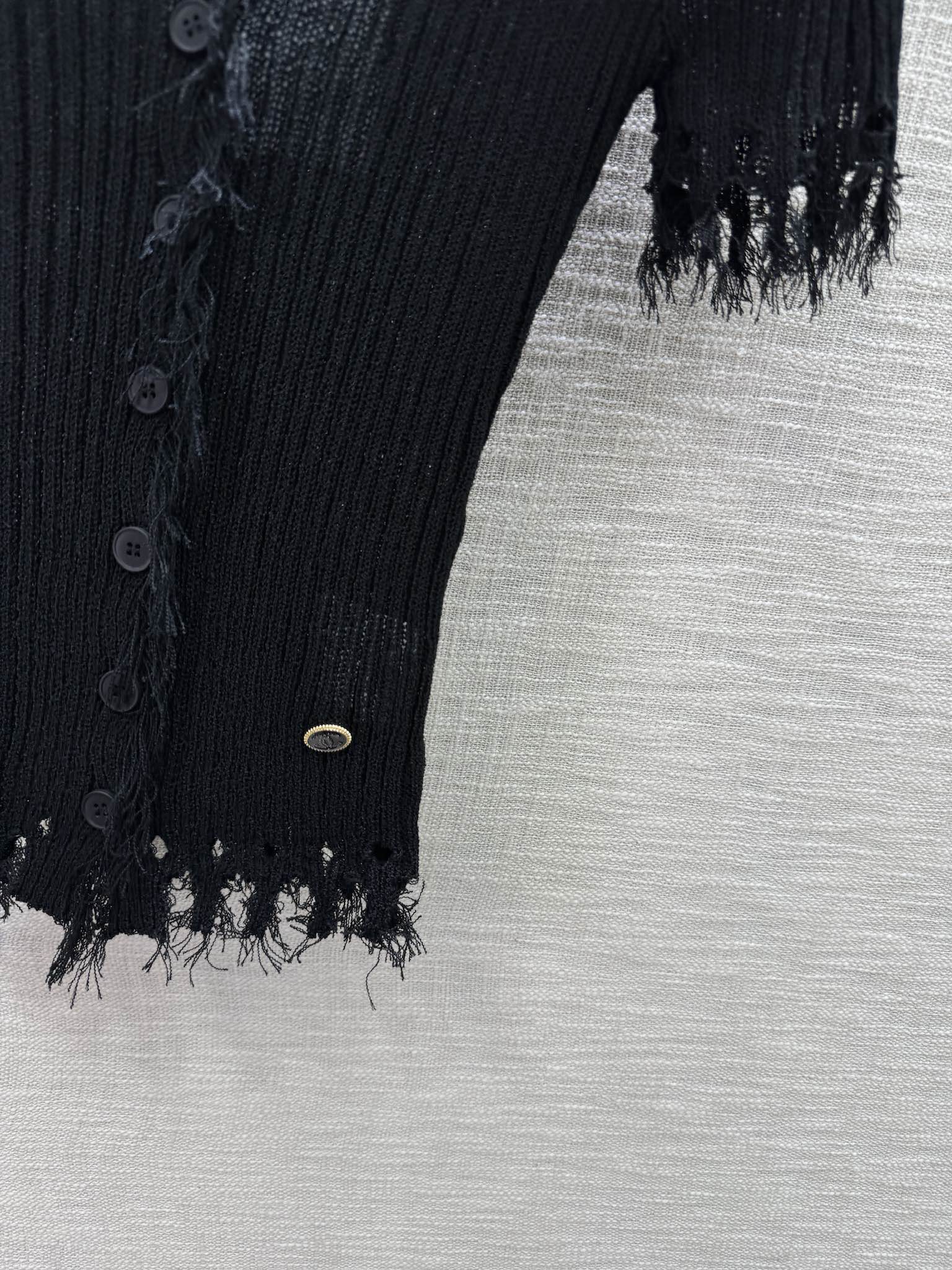 Chanel 2404 - Вязаный кардиган с короткими рукавами и бахромой - Черный