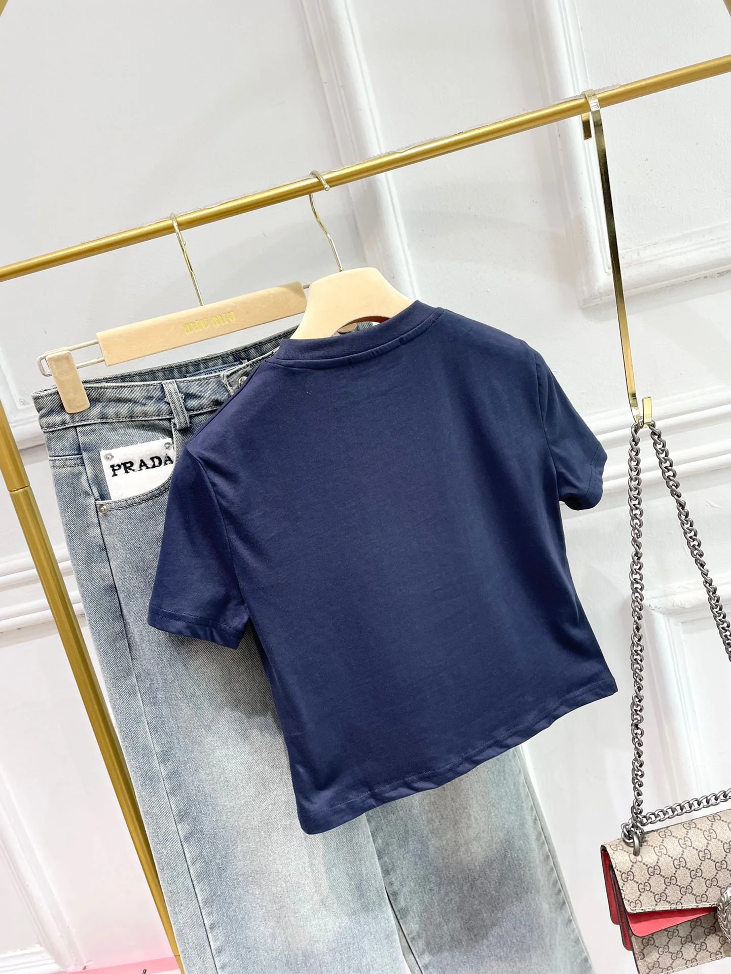 Футболка с коротким вышитым рукавом Miu Miu-2404