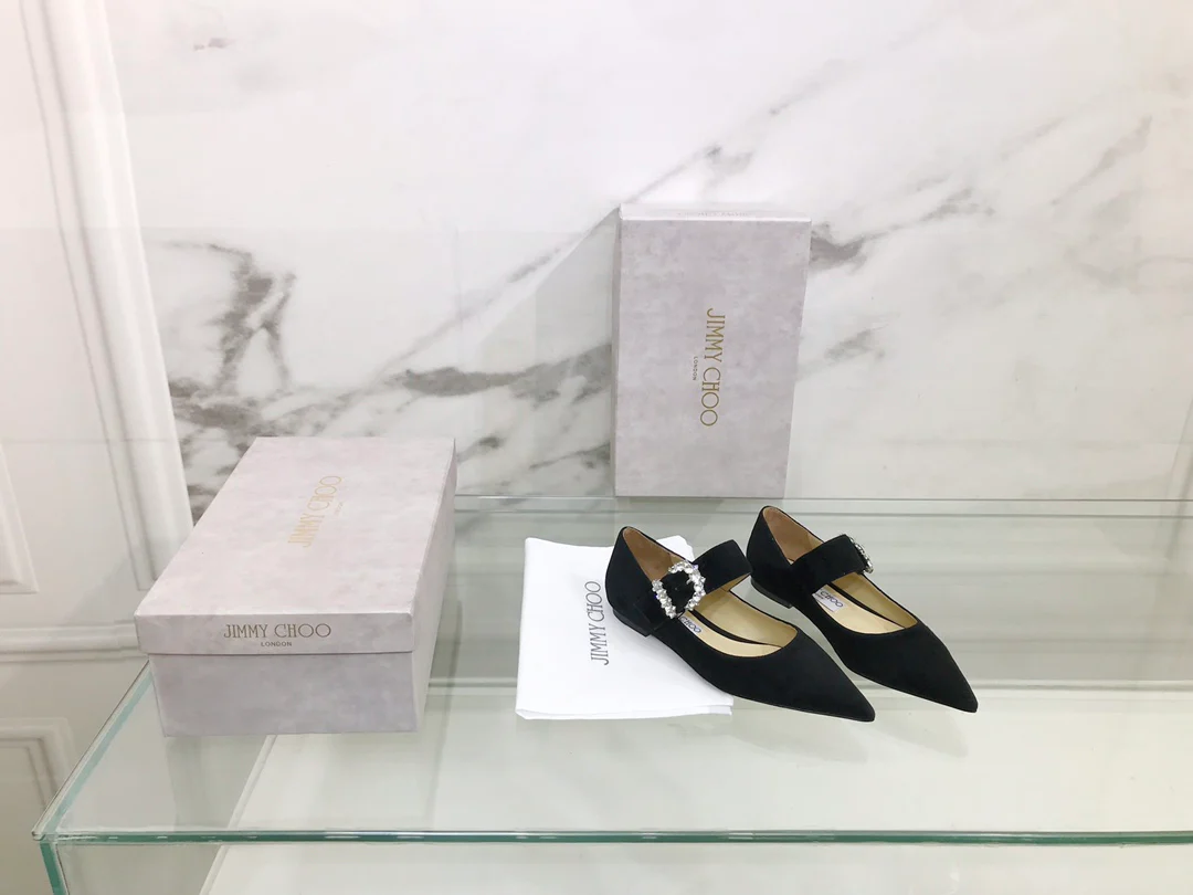 Балетки Jimmy с пряжкой и стразами, с острым носком - 1