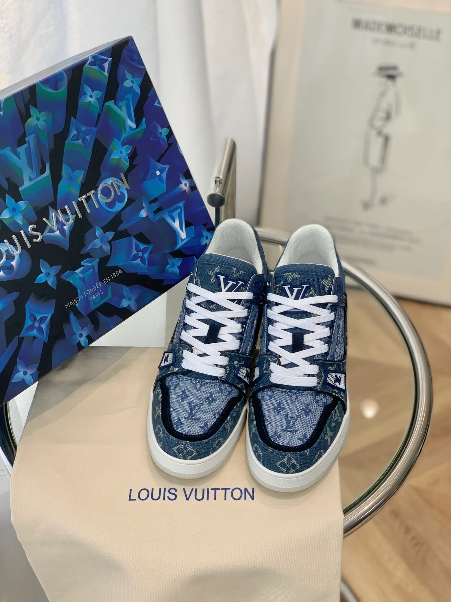 Кроссовки LV Trainer Series - Унисекс - Монограммная канва, джинсовый синий цвет