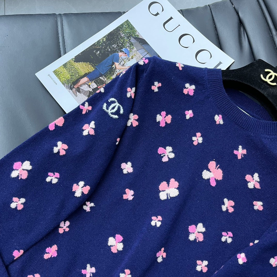 Кардиган Chanel 2403 из жаккардовой вязки с короткими рукавами - синий