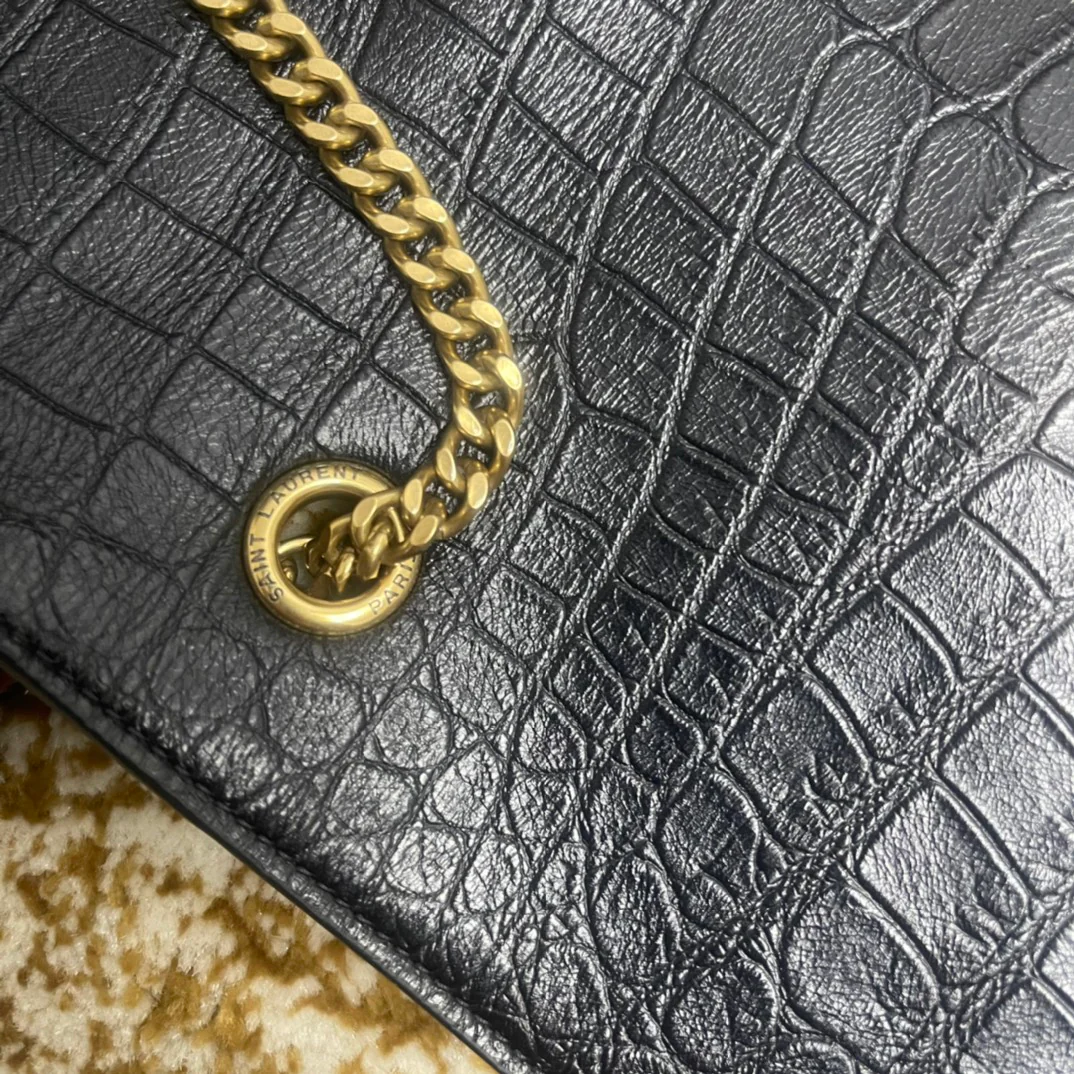 YSL-Kate Double Bread - Кожа с тиснением под крокодила - Черный - 22 см