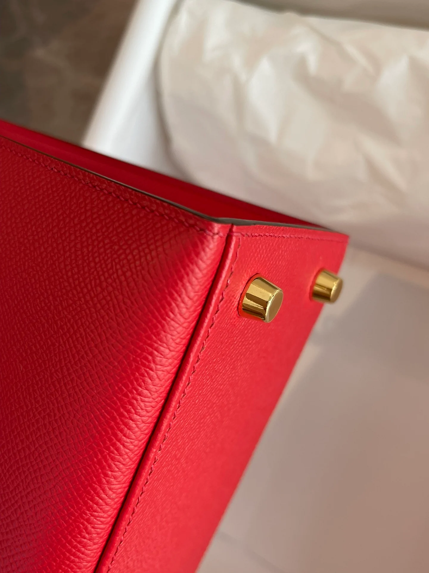 Пряжка Hermes Kelly 25 Epsom Flag Red Gold Buckle