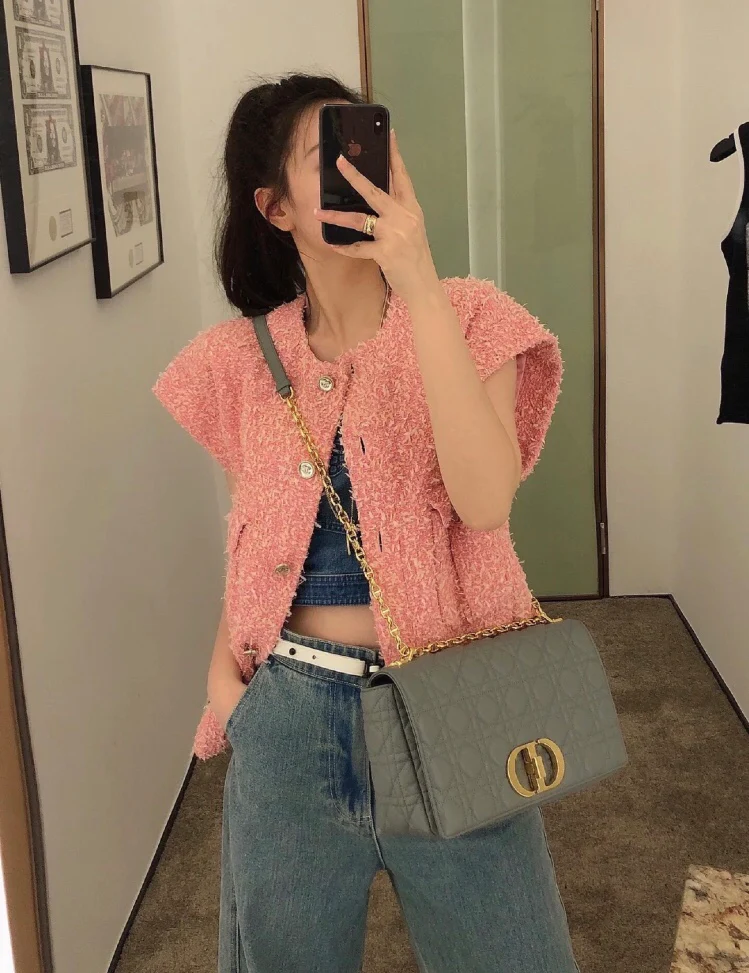 Dior Caro Large 28 см, серая телячья кожа