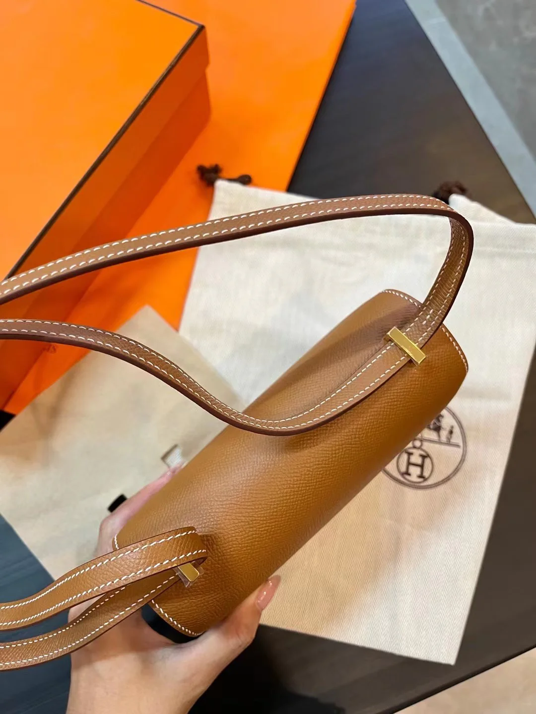 Hermes Constance 19 Epsom Mini Golden Brown Gold Buckle
