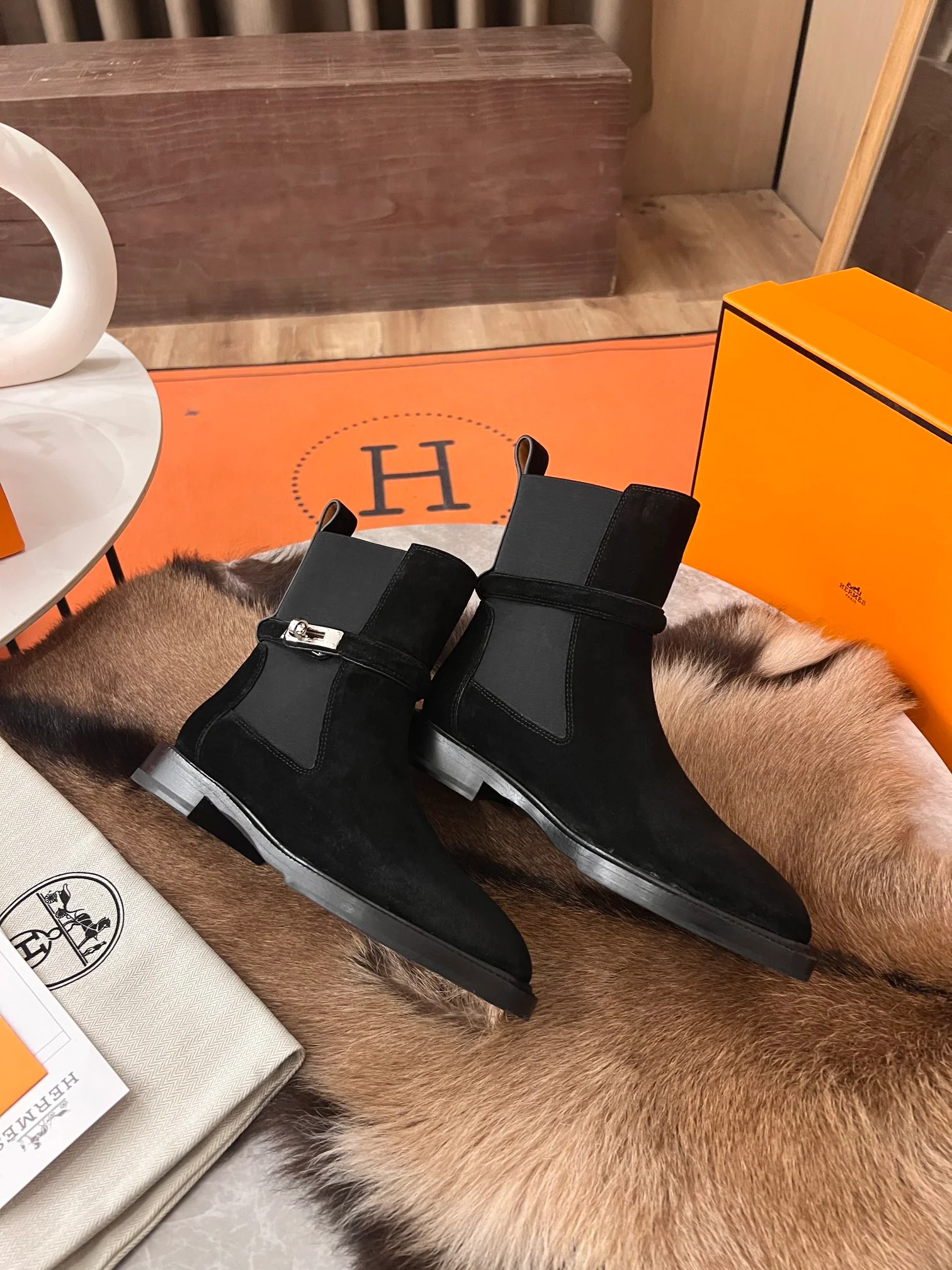 Ботинки Hermes Kelly Buckle Rider 2024 — темно-черные