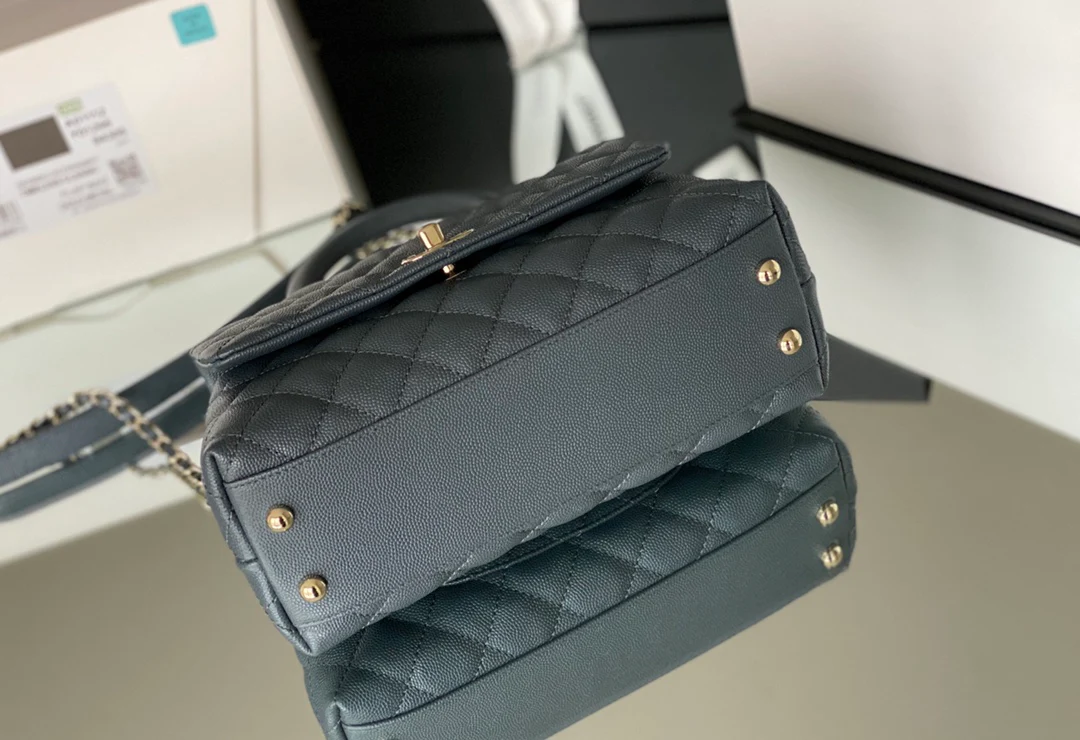 Chanel Coco Handle Small Grey Champagne with Gold Pull