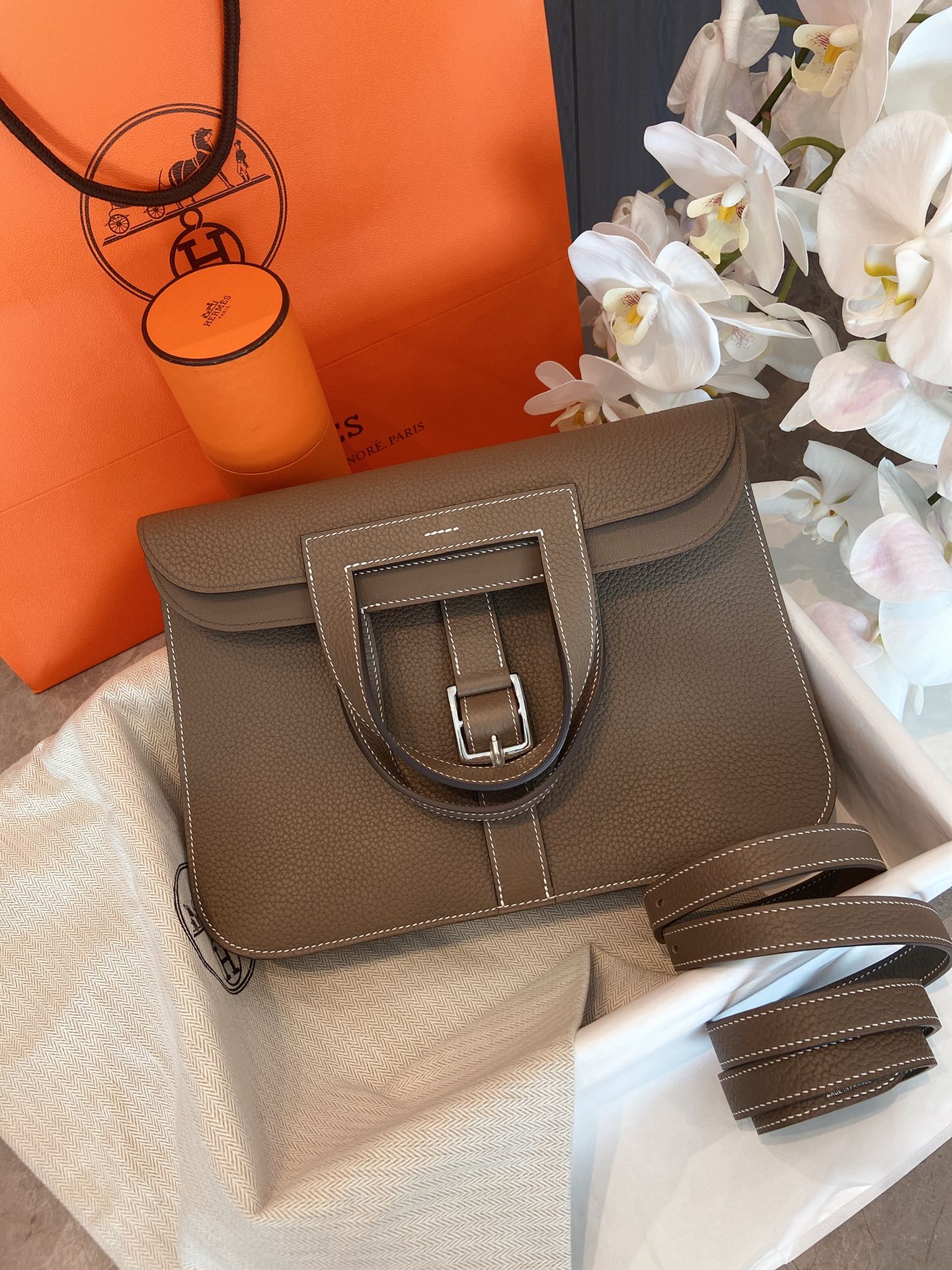 Hermes-halzan-25-Elephant Grey-tc-Silver Buckle
